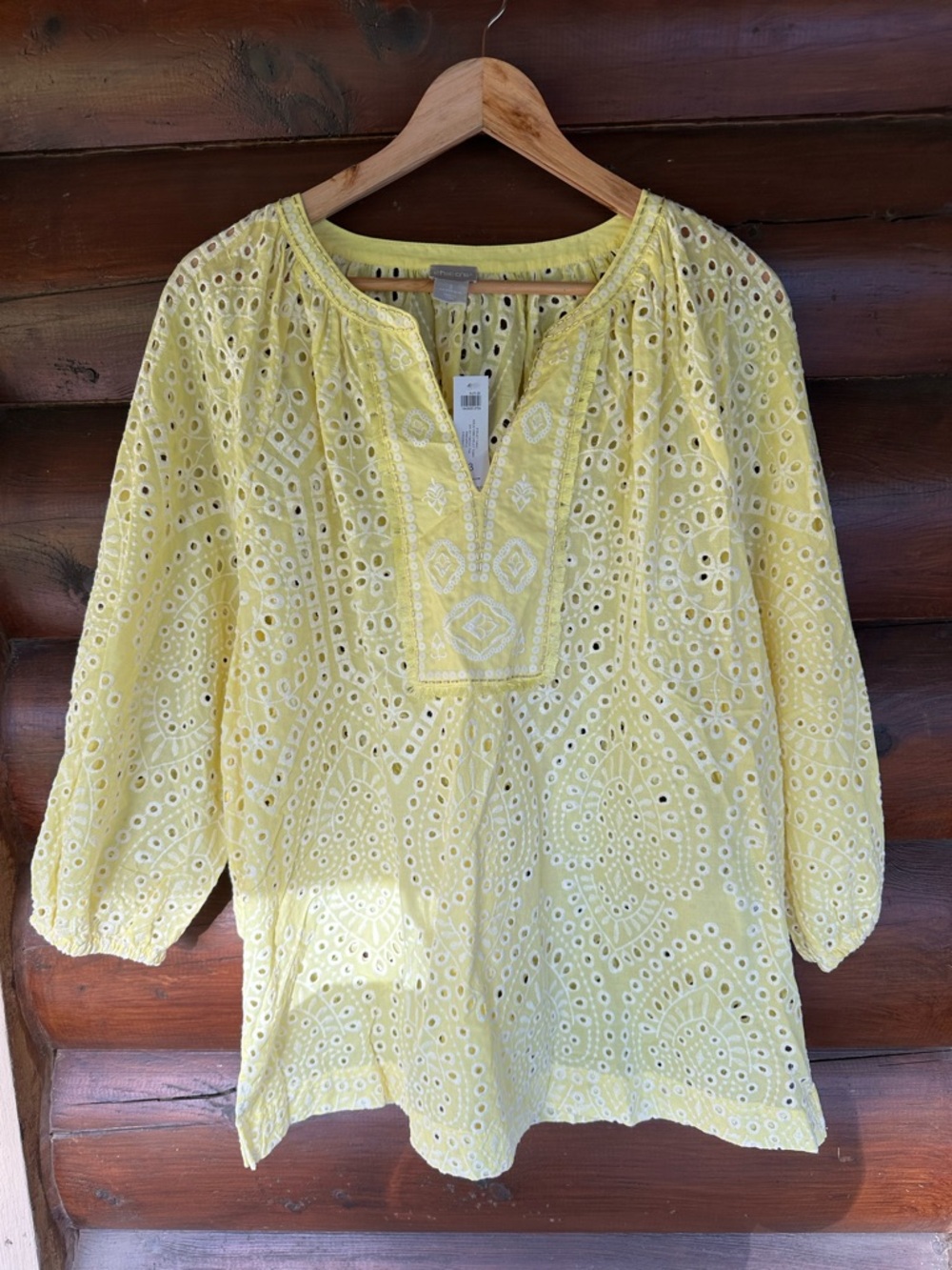 Yellow Eyelet Peasant Top - Lightweight Women's Blouse